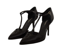 Load image into Gallery viewer, Dolce &amp; Gabbana Elegant Black Leather T-Strap Heels Sandals
