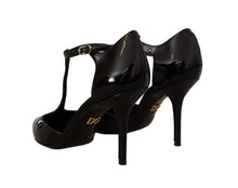 Load image into Gallery viewer, Dolce &amp; Gabbana Elegant Black Leather T-Strap Heels Sandals
