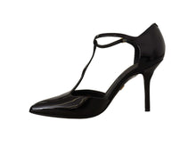 Load image into Gallery viewer, Dolce &amp; Gabbana Elegant Black Leather T-Strap Heels Sandals
