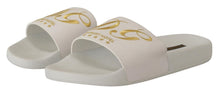 Load image into Gallery viewer, Dolce &amp; Gabbana Chic White Leather Slides with Gold Embroidery
