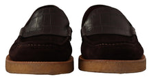 Load image into Gallery viewer, Dolce &amp; Gabbana Elegant Suede Crocodile Loafers in Brown
