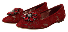 Load image into Gallery viewer, Dolce &amp; Gabbana Radiant Red Lace Ballet Flats with Crystal Buckle
