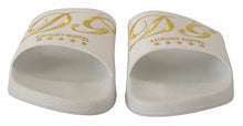 Load image into Gallery viewer, Dolce &amp; Gabbana Chic White Leather Slides with Gold Embroidery
