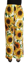 Load image into Gallery viewer, Dolce &amp; Gabbana White Sunflower Print Mid Waist Wide Leg Pants
