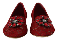 Load image into Gallery viewer, Dolce &amp; Gabbana Radiant Red Lace Ballet Flats with Crystal Buckle
