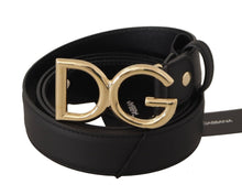 Load image into Gallery viewer, Dolce &amp; Gabbana Black Leather Gold Metal DG Logo Waist Buckle Belt
