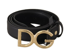 Load image into Gallery viewer, Dolce &amp; Gabbana Black Leather Gold Metal DG Logo Waist Buckle Belt
