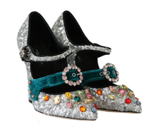 Load image into Gallery viewer, Dolce &amp; Gabbana Elegant Silver-Black Crystal Mary Janes Pumps
