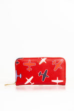 Load image into Gallery viewer, Trussardi Chic Airplane Print Red Leather Wallet
