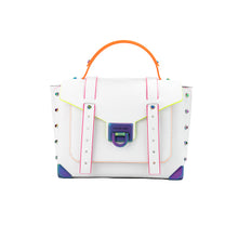 Load image into Gallery viewer, Michael Kors Manhattan Optic White Contrast Trim Leather Top Handle Satchel Bag
