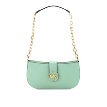Load image into Gallery viewer, Michael Kors Carmen Small Sea Green Leather Pouchette Shoulder Crossbody Purse
