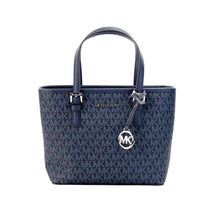 Load image into Gallery viewer, Michael Kors Jet Set Navy PVC Leather XS Carryall Top Zip Tote Bag Purse
