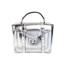 Load image into Gallery viewer, Michael Kors Manhattan Medium Silver Leather Top Handle Satchel Bag
