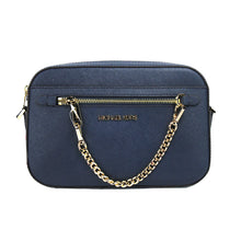 Load image into Gallery viewer, Michael Kors Jet Set Large East West Navy Leather Zip Chain Crossbody Bag Purse
