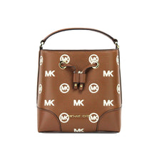 Load image into Gallery viewer, Michael Kors Mercer Small Luggage Embossed Drawstring Bucket Messenger Bag
