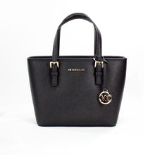 Load image into Gallery viewer, Michael Kors Jet Set Black Saffiano Leather XS Carryall Top Zip Tote Bag Purse
