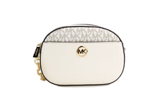 Load image into Gallery viewer, Michael Kors Jet Set Glam Light Cream Leather Oval Crossbody Bag Purse
